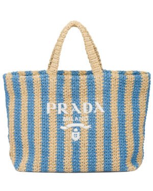 Prada Large Raffia Tote Bag Blue