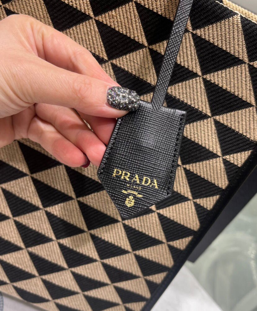 Prada Large Symbole Jacquard Fabric Handbag Black - Image 7