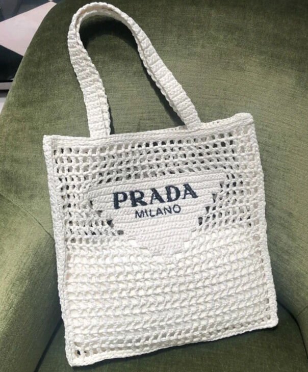 Prada Raffia Tote Bag 1BG393 Cream - Image 2