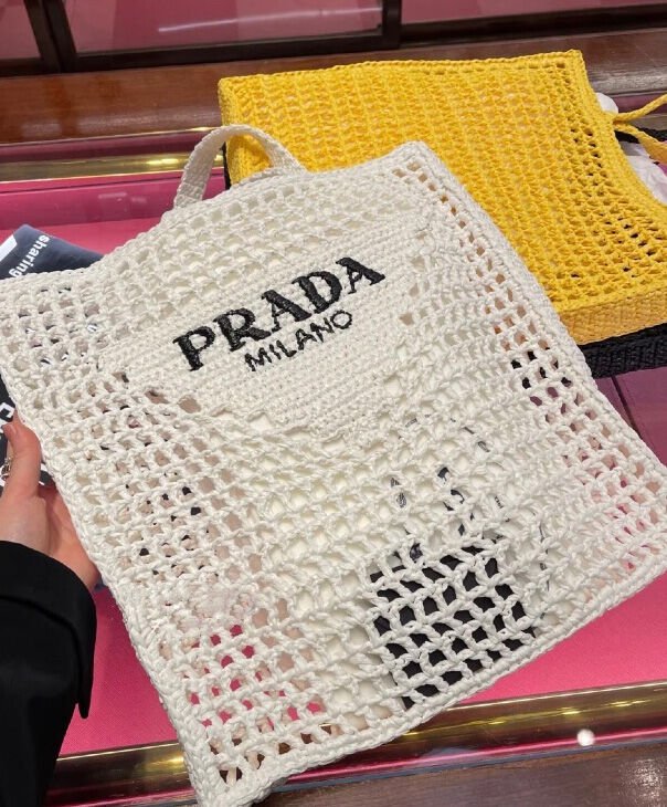 Prada Raffia Tote Bag 1BG393 Cream - Image 3