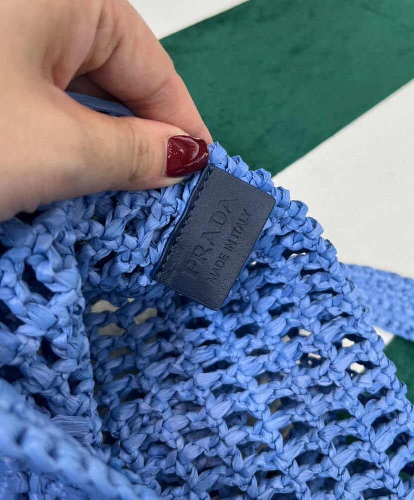 Prada Raffia Tote Bag Blue - Image 8