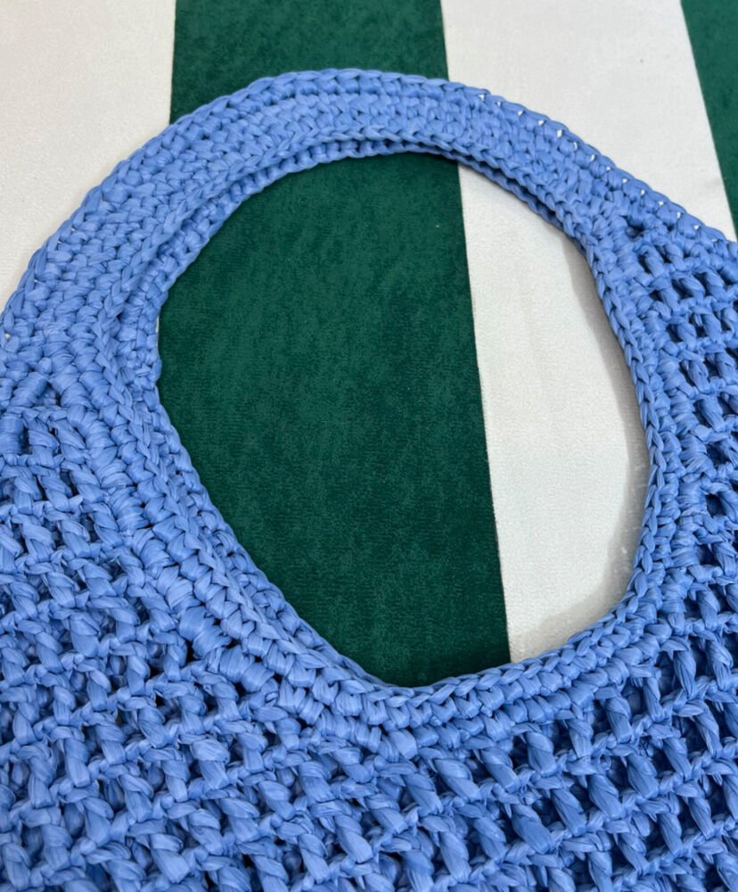 Prada Raffia Tote Bag Blue - Image 3