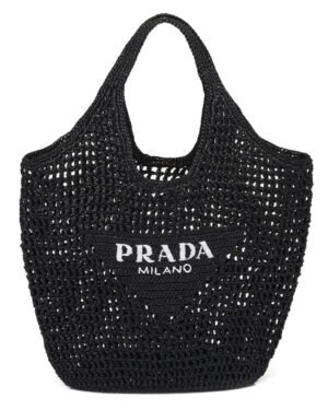 Prada Raffia Tote Bag Black