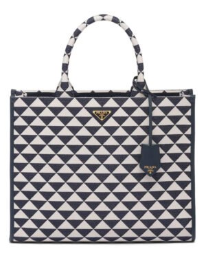 Prada Large Prada Symbole Jacquard Fabric Handbag Blue