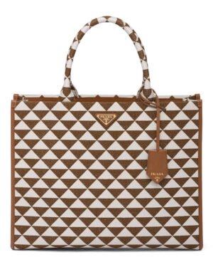Prada Large Prada Symbole Jacquard Fabric Handbag Coffee