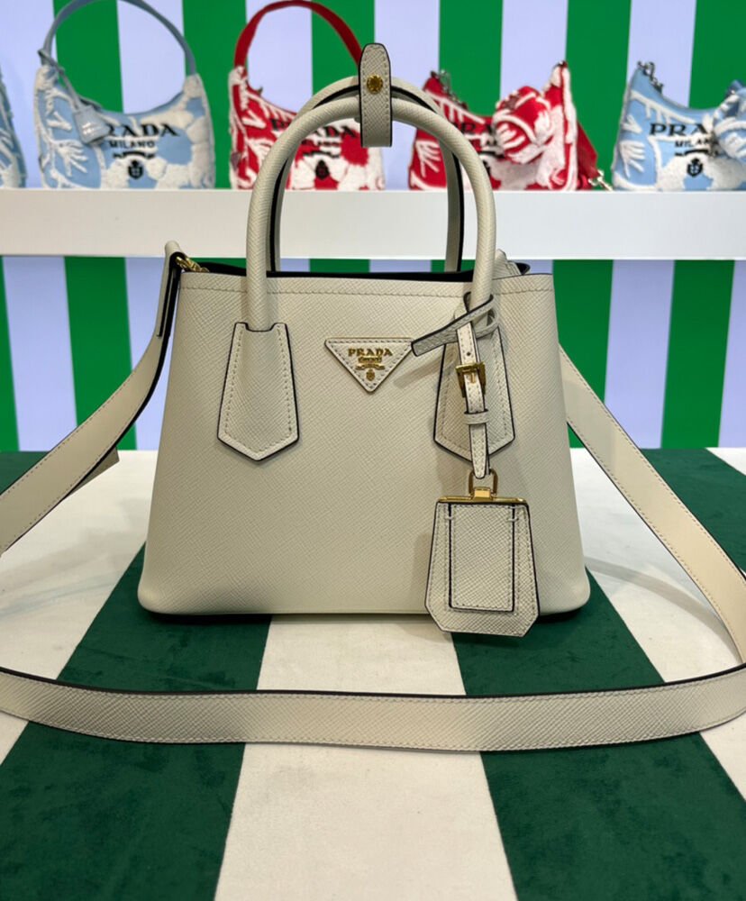 Prada Double Saffiano Leather Mini Bag Cream - Image 2