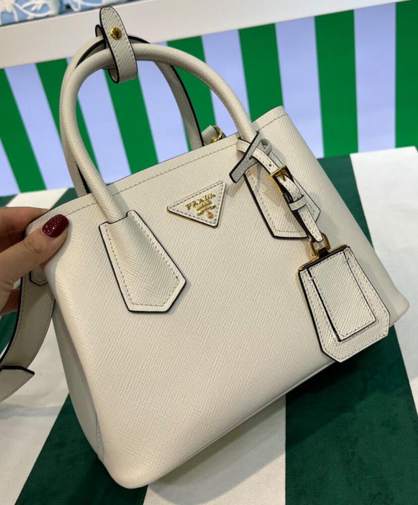 Prada Double Saffiano Leather Mini Bag Cream - Image 3