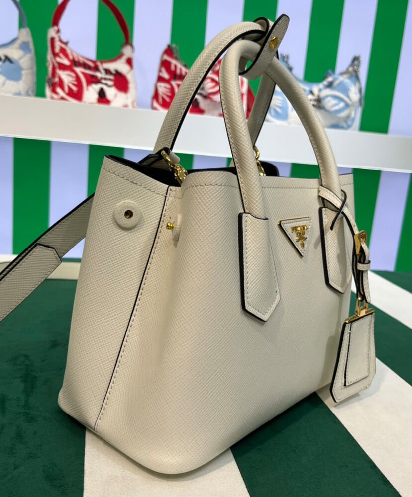Prada Double Saffiano Leather Mini Bag Cream - Image 4