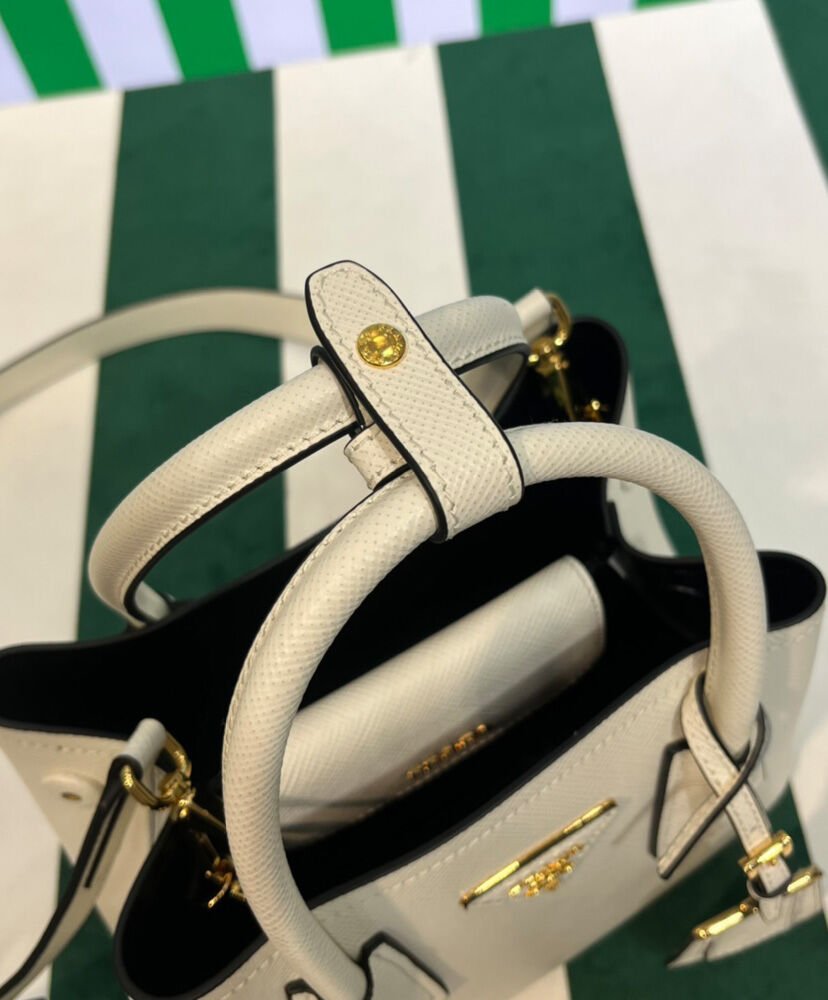 Prada Double Saffiano Leather Mini Bag Cream - Image 6