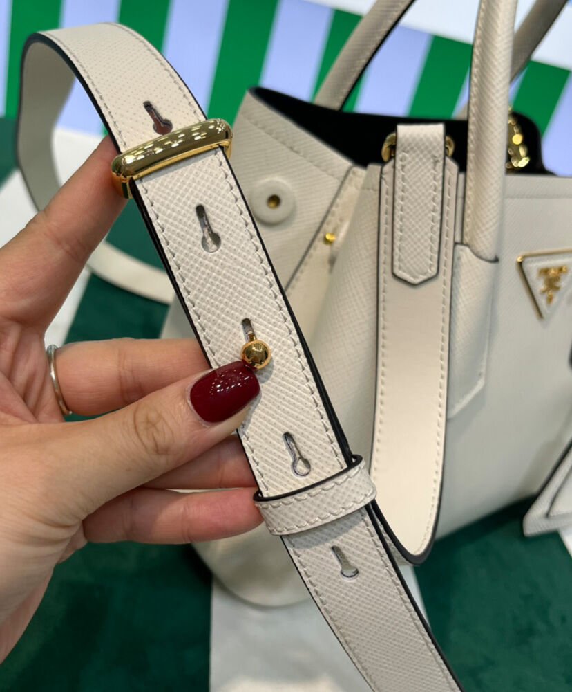 Prada Double Saffiano Leather Mini Bag Cream - Image 7