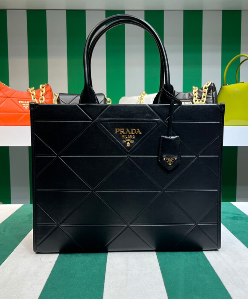 Prada Large Leather Prada Symbole Bag With Topstitching 1BA377 Black - Image 2