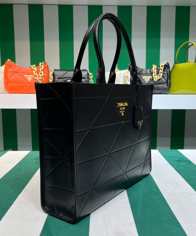 Prada Large Leather Prada Symbole Bag With Topstitching 1BA377 Black - Image 3