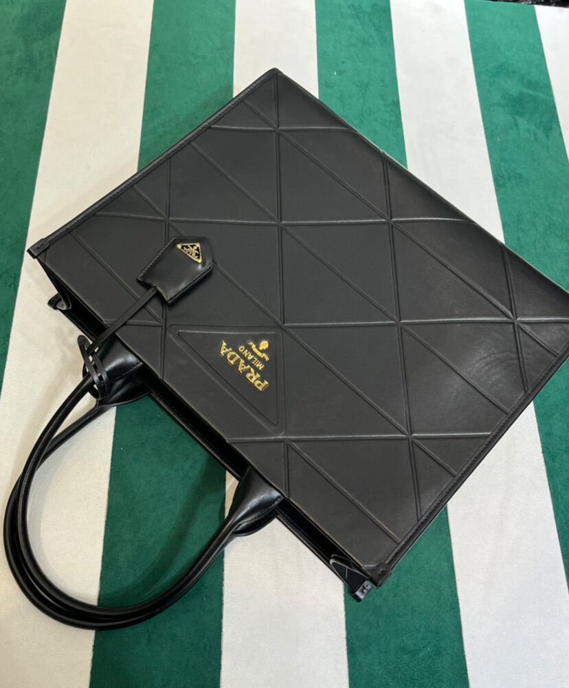 Prada Large Leather Prada Symbole Bag With Topstitching 1BA377 Black - Image 4