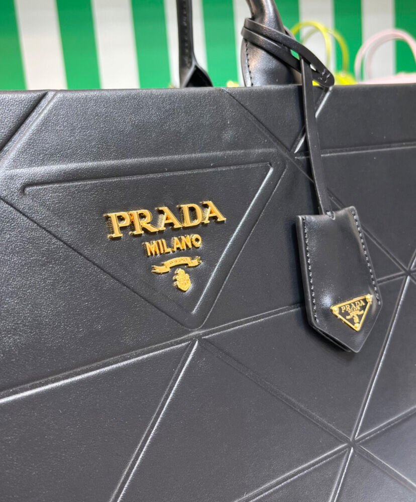 Prada Large Leather Prada Symbole Bag With Topstitching 1BA377 Black - Image 7
