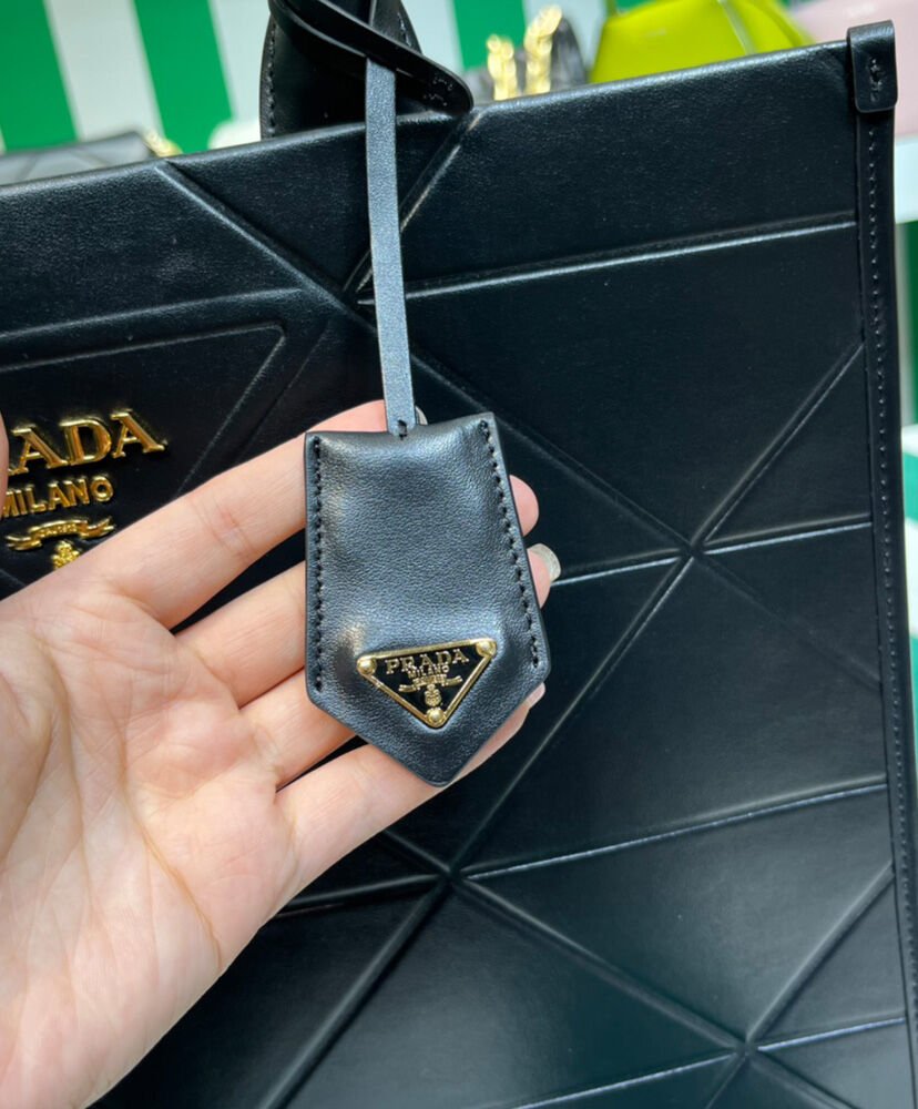 Prada Large Leather Prada Symbole Bag With Topstitching 1BA377 Black - Image 8