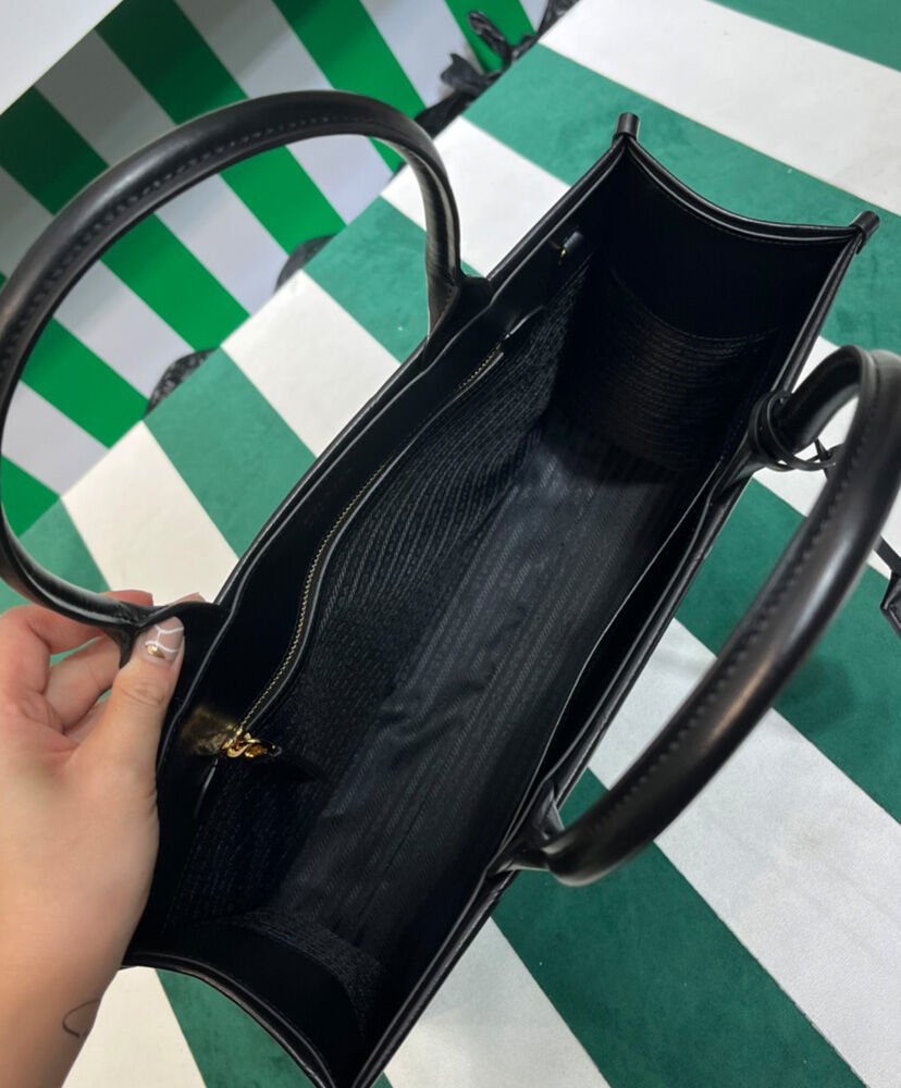 Prada Large Leather Prada Symbole Bag With Topstitching 1BA377 Black - Image 9