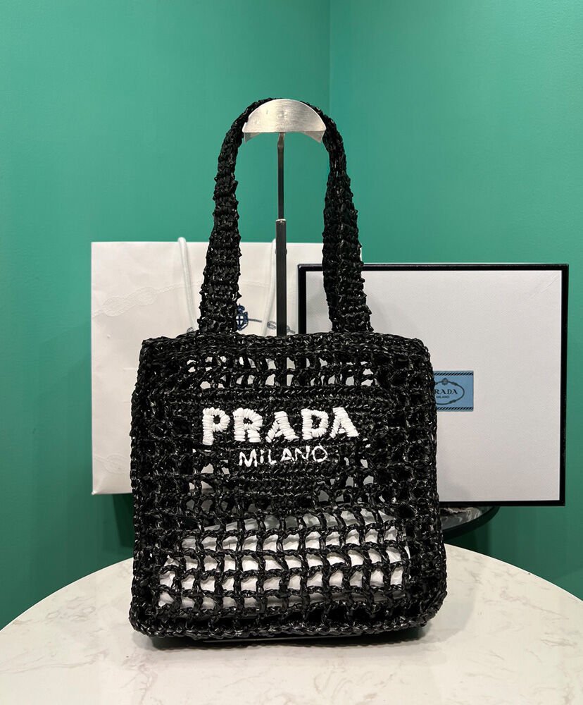 Prada Small Raffia Tote 1BG444 Black - Image 2