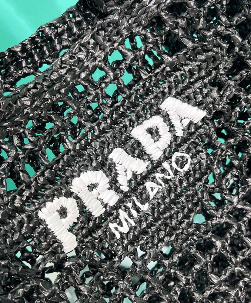 Prada Small Raffia Tote 1BG444 Black - Image 5