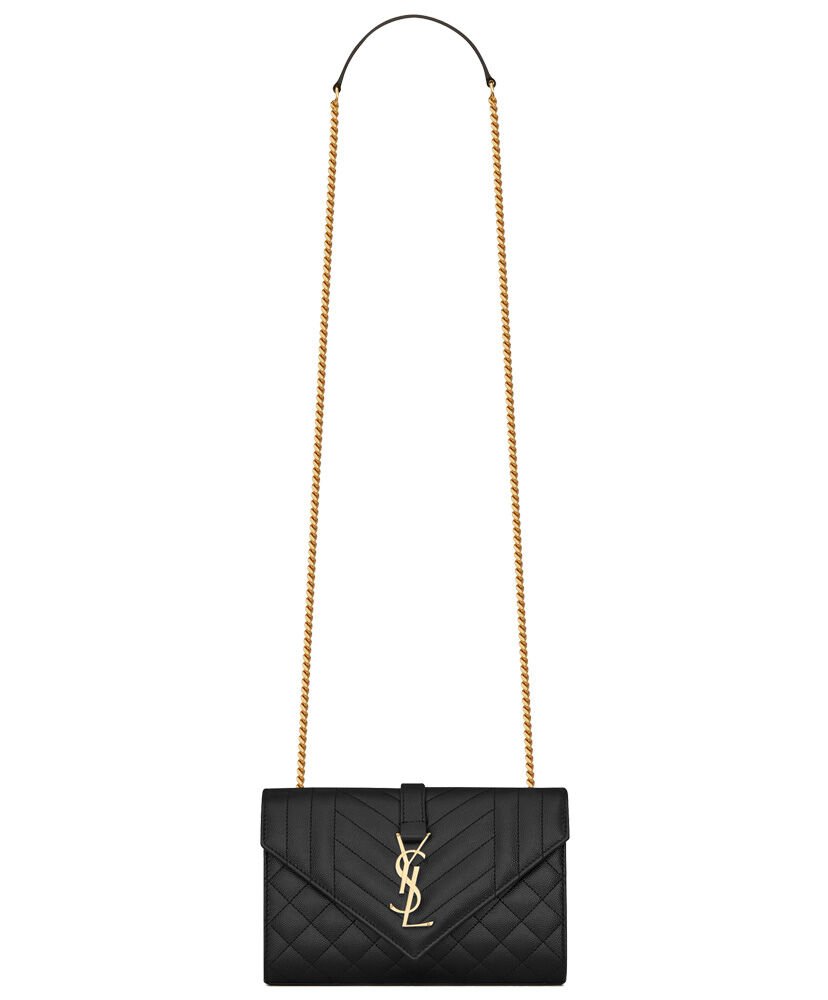 Saint Laurent Envelope Small Bag In Mix Quilted Grain De Poudre Embossed Leather Black