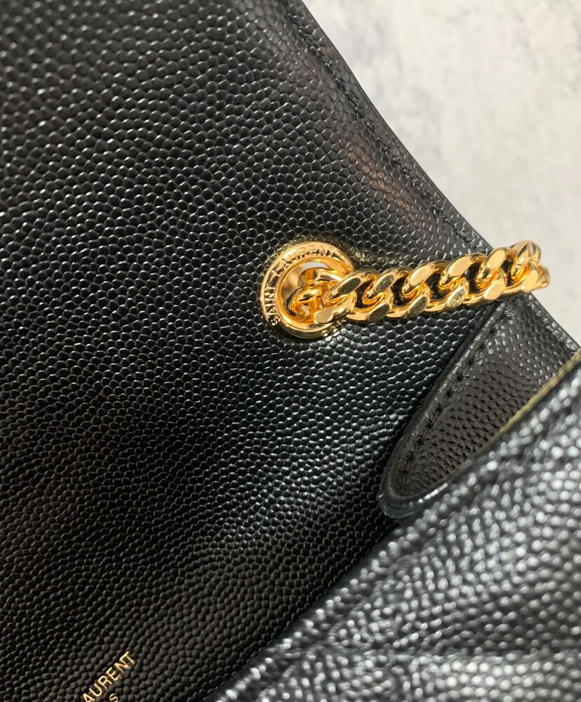 Saint Laurent Envelope Small Bag In Mix Quilted Grain De Poudre Embossed Leather Black - Image 10
