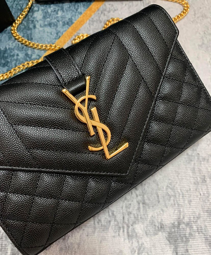 Saint Laurent Envelope Small Bag In Mix Quilted Grain De Poudre Embossed Leather Black - Image 4