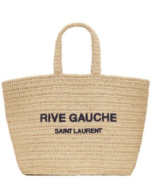 Saint Laurent Rive Gauche Supple Tote Bag In Raffia Crochet Apricot