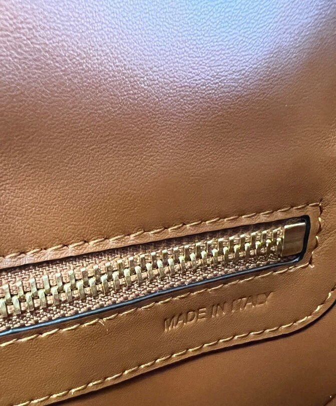 Valentino Vlogo Chain Small Laminated Nappa Shoulder Bag Coffee - Image 8