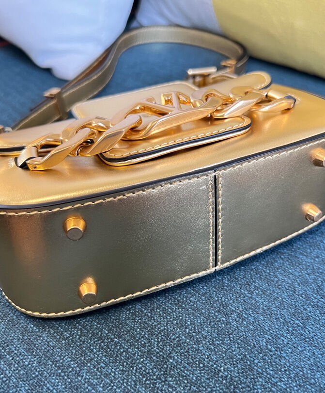 Valentino Vlogo Chain Small Laminated Nappa Shoulder Bag Golden - Image 4