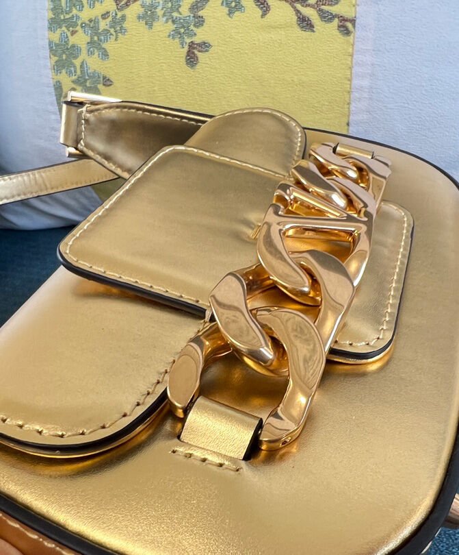 Valentino Vlogo Chain Small Laminated Nappa Shoulder Bag Golden - Image 5
