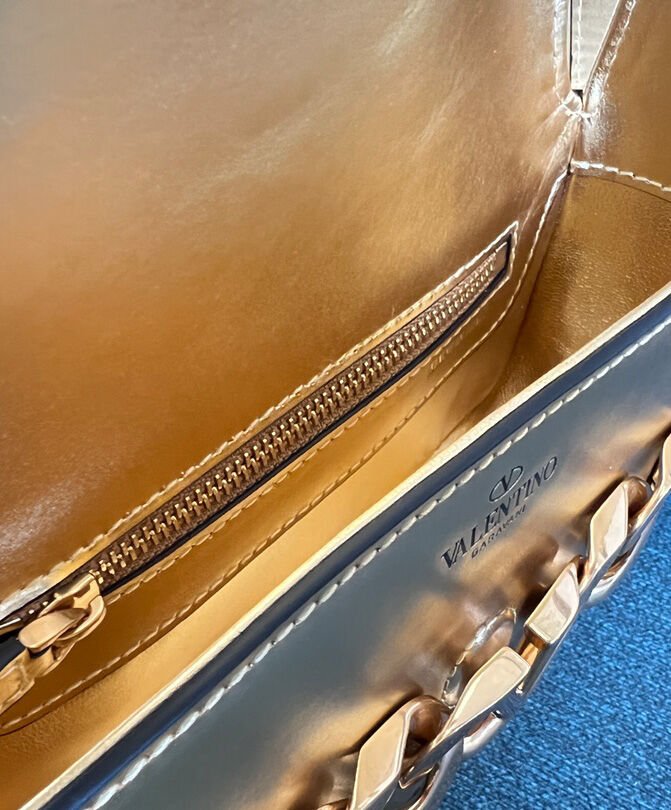 Valentino Vlogo Chain Small Laminated Nappa Shoulder Bag Golden - Image 7