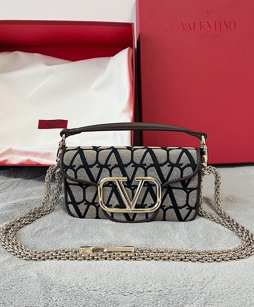 Valentino Small Loco Toile Iconographe Shoulder Bag Dark Coffee - Image 2