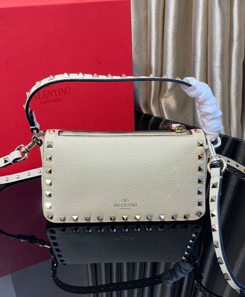 Valentino Small Rockstud Grainy Calfskin Crossbody Bag Cream - Image 2