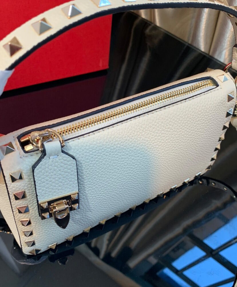 Valentino Small Rockstud Grainy Calfskin Crossbody Bag Cream - Image 7
