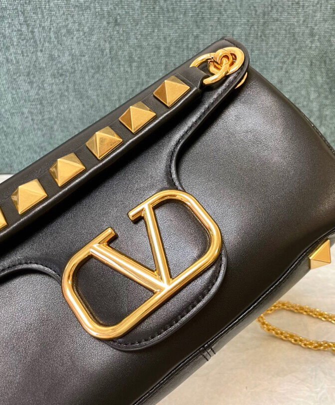 Valentino Stud Sign Nappa Shoulder Bag Black - Image 5