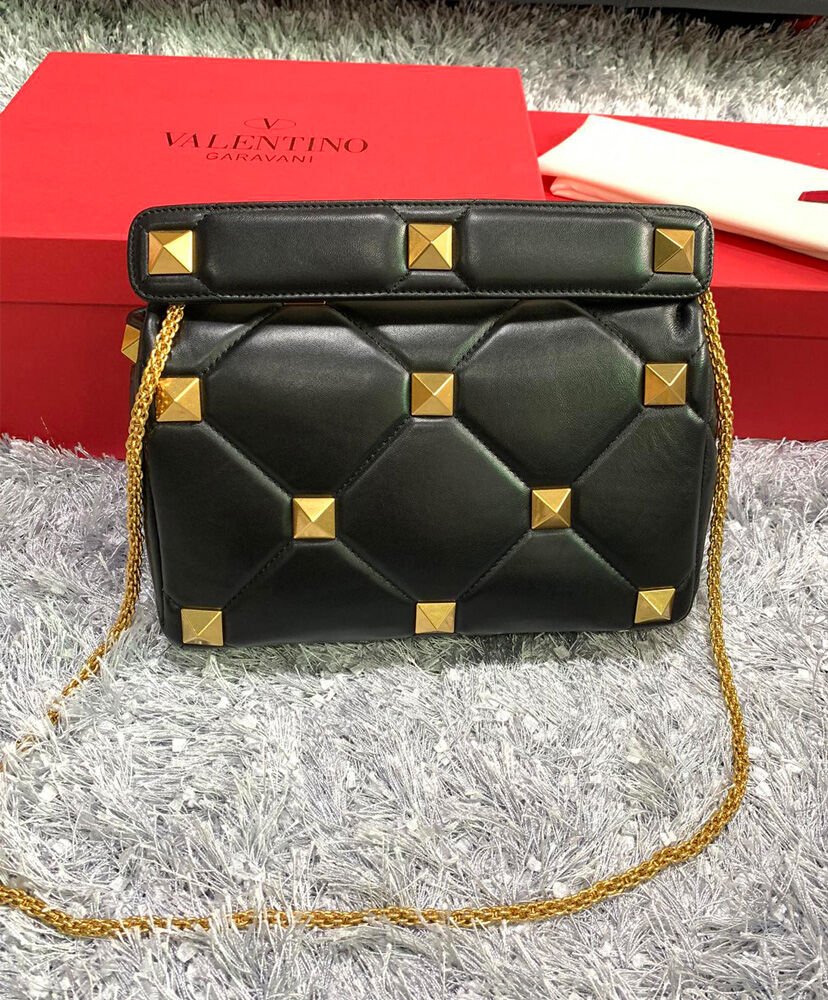 Valentino Garavani Roman Stud Nappa Chain Bag Black - Image 3