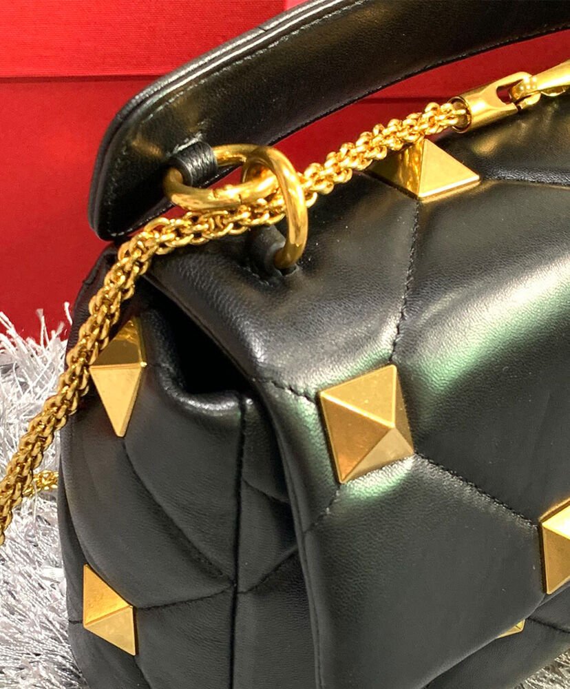 Valentino Garavani Roman Stud Nappa Chain Bag Black - Image 7