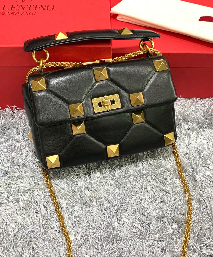 Valentino Garavani Roman Stud Nappa Chain Bag Black - Image 3