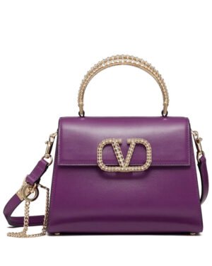 Valentino Small Vsling Calfskin Handbag With Jewel Handle Purple