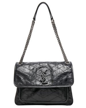 Saint Laurent Niki Medium Shiny Waxy Quilted Shoulder Bag 498894 Black