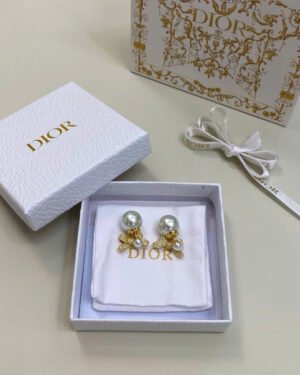 Dior CD Tribales Ribbon Pearl Earrings