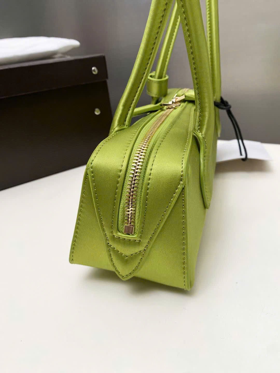 Alaia Le Teckel Large Satin Shoulder Bag - Teal Blue - Image 5