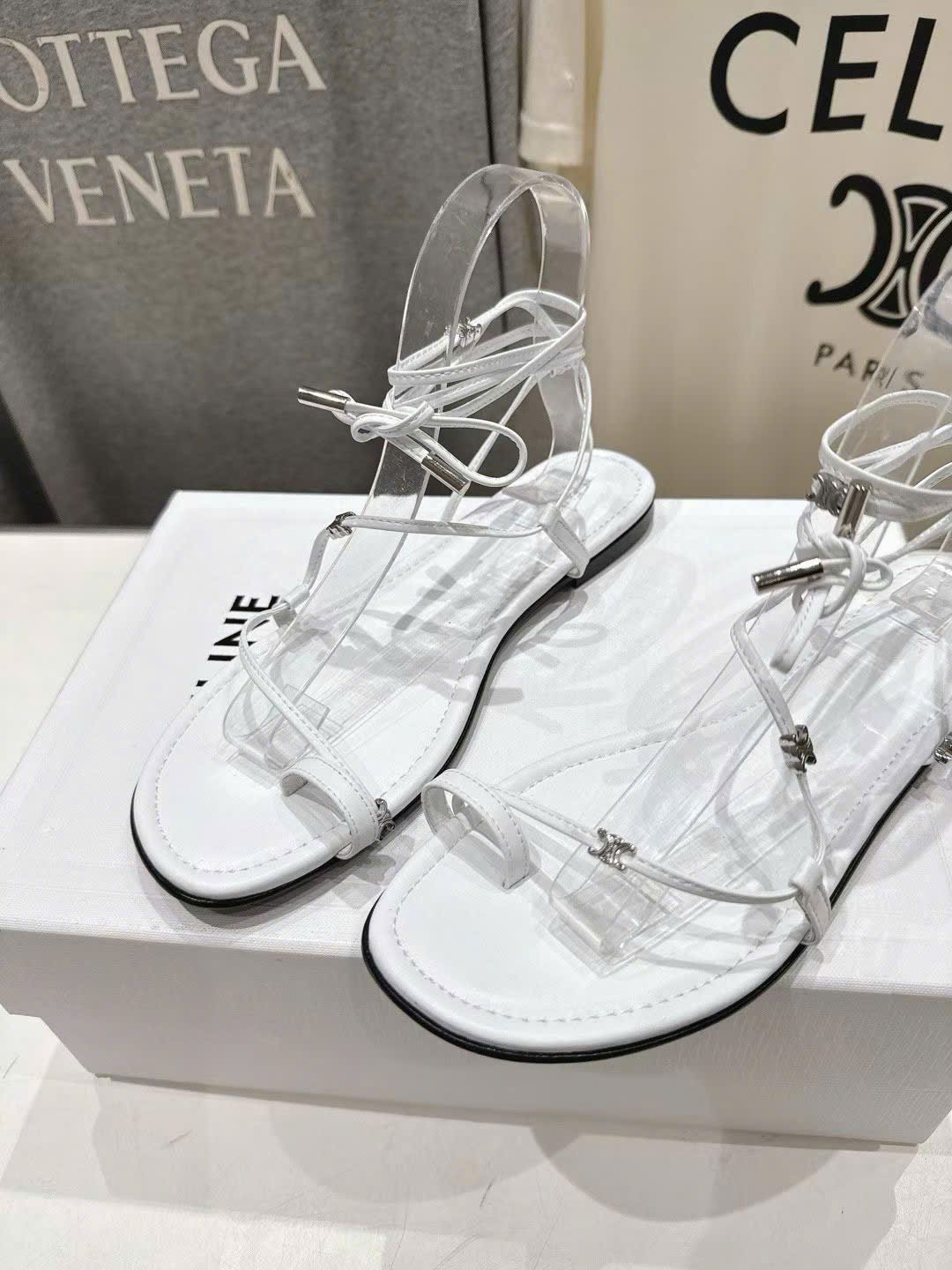 Celine Proenza Schouler Coil Ankle-Tie Leather Sandals - Image 9