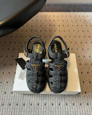 Prada Monolith Crochet Cage Sandals 9cm