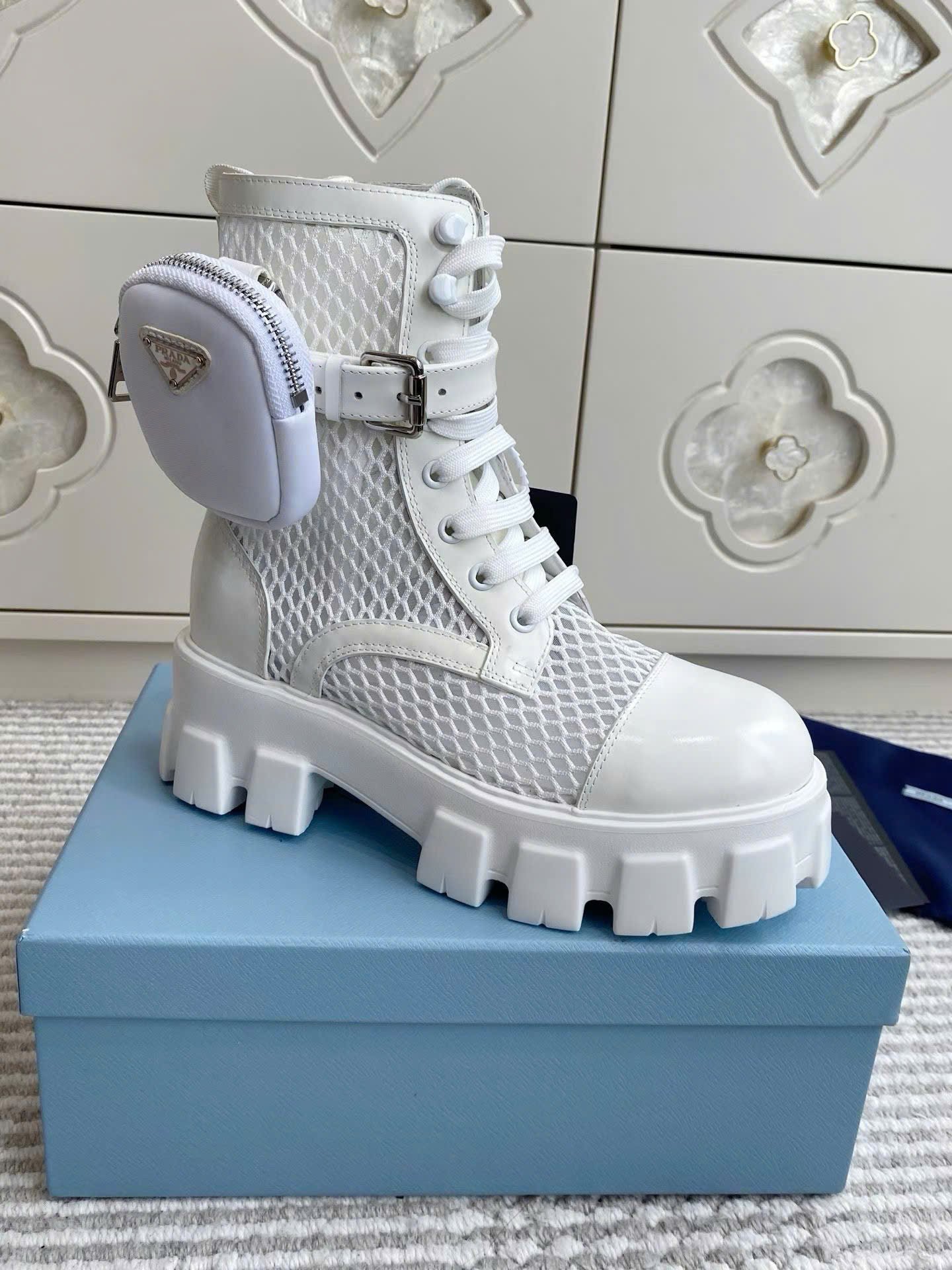 Prada Mesh Detachable-Pouch Combat Boots 5.5cm - Image 8