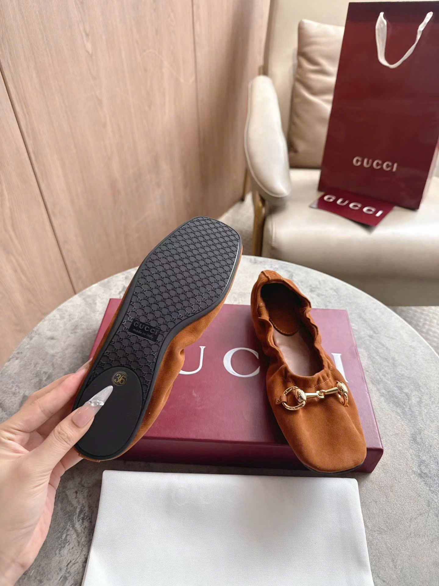 Gucci Prima Horsebit Leather Ballet Flats Shoes - Image 5