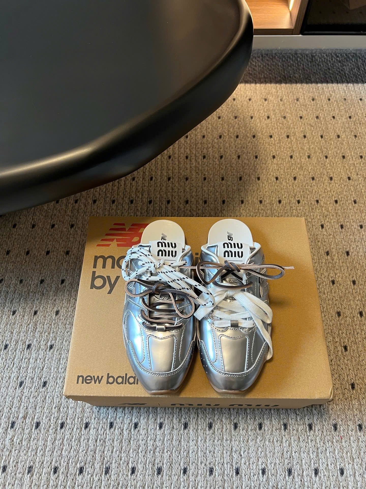 Miu Miu x New Balance 530 SL Metallic Leather Mules