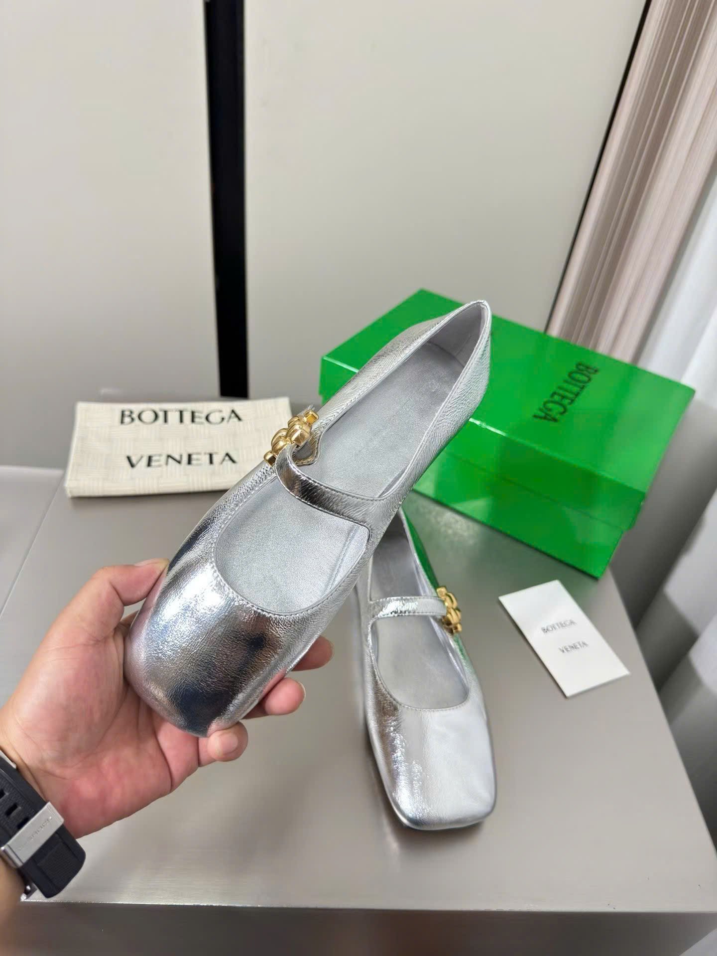 Bottega Veneta Charlotte Mary-Jane Ballerina in Basalt Shoes - Image 5
