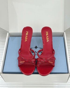Prada Saffiano Leather Bow Slide Sandals 5.5cm