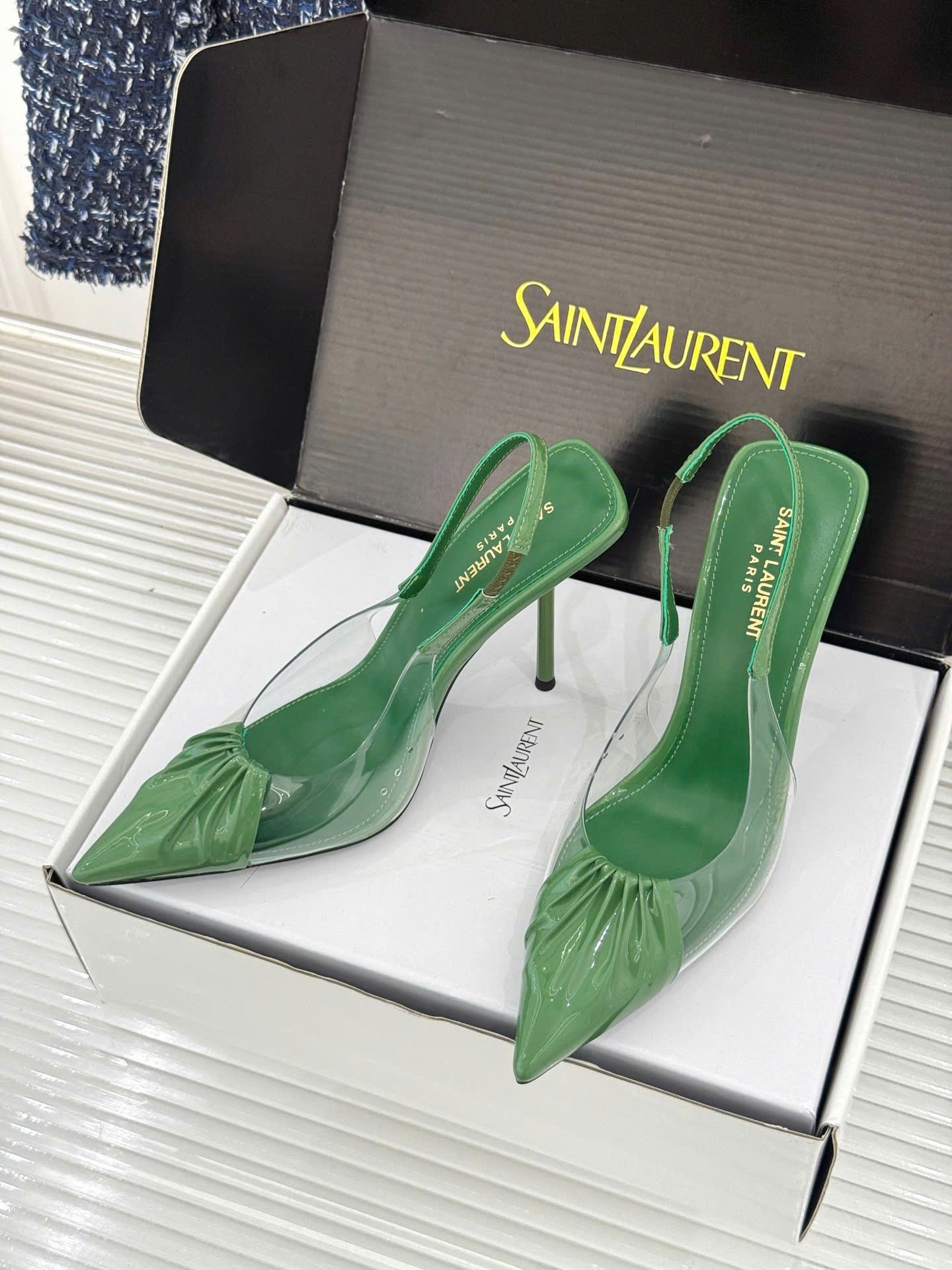 Saint Laurent Chica Slingback Pumps Shoes 10.5cm - Image 9