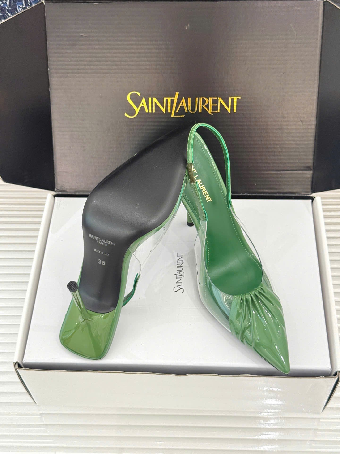 Saint Laurent Chica Slingback Pumps Shoes 10.5cm - Image 10